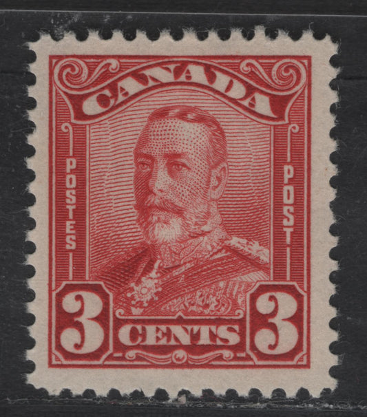 Lot 245 (C) Canada #151 3c Carmine Red King George V, 1928-1929 Scroll Issue, A VFNH Single, Paper ABN-M