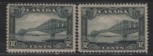 Lot 270 Canada #156 12c Slate - Bluish Slate Quebec Bridge, 1928-1929 Scroll Issue, 2 FOG Singles, Papers ABN-G & ABN-M, Small Internal Wrinkle On Slate