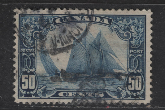 Lot 283 Canada #158 50c Dark Blue Bluenose, 1928-1929 Scroll Issue, A Fine Used Single, Paper ABN-Q
