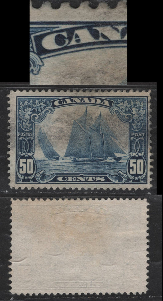 Lot 287 (C) Canada #158var 50c Dark Blue Bluenose, 1928-1929 Scroll Issue, A Fine Used Single, Paper ABN-Q, Showing Hallow Dot Above The 'C' of Canada