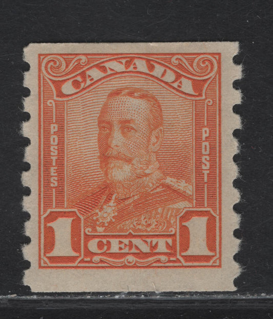 Lot 291 Canada #160 1c Dull Orange King George V, 1929 Scroll Issue, A VFOG Coil Single, Paper ABN-OOOO, Rotary Wheel Perforated