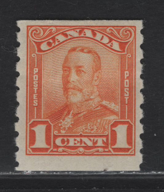 Lot 293 Canada #160 1c Orange King George V, 1929 Scroll Issue, A FOG Coil Single, Paper ABN-OOOO, Rotary Bar Perforated, Tiny Nick In Bottom Edge.