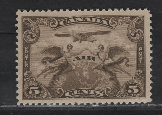 Lot 299 (C)Canada #C1 5c Olive Brown Winged Figured & Globe, 1928 Airmail Issue, A VFNH Single, Paper ABN-OOOO
