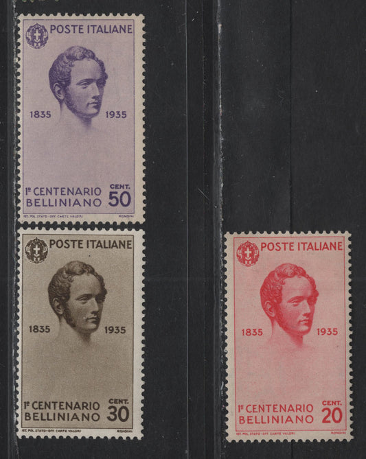 Lot 30 Italy #349-351 20c - 50c Rose Red - Violet Bellini, 1935 Bellini Issue, A FOG Single