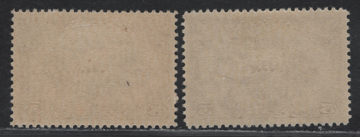 Lot 301 Canada #C1 5c Olive Brown & Deep Olive Brown Winged Figured & Globe, 1928 Airmail Issue, 2 VFOG Singles, Paper ABN-OOOO