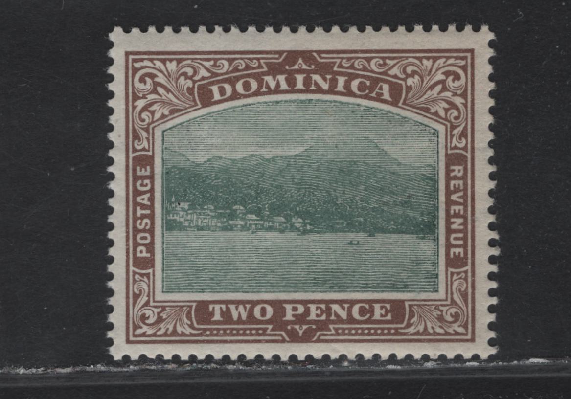 Lot 307 Dominica SG#29var 2d Brown & Gray Roseau From The Sea, 1903 Roseau Views Issue, A VFNH Single, Unlisted Inverted Sideways Crown CC Wmk