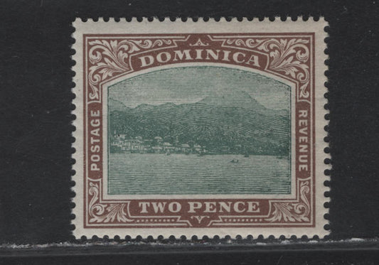 Lot 307 Dominica SG#29var 2d Brown & Gray Roseau From The Sea, 1903 Roseau Views Issue, A VFNH Single, Unlisted Inverted Sideways Crown CC Wmk