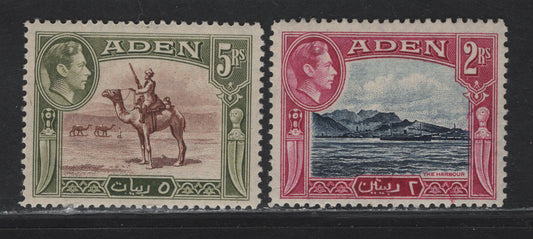 Lot 314 Aden SG#25-26 2r - 5r Deep Blue & Magenta - Red Brown & Olive Green The Harbour - Adenese Camel Corps, 1939-1948 KGVI Pictorial Issue, 2 VFOG Singles, 1938 Printings