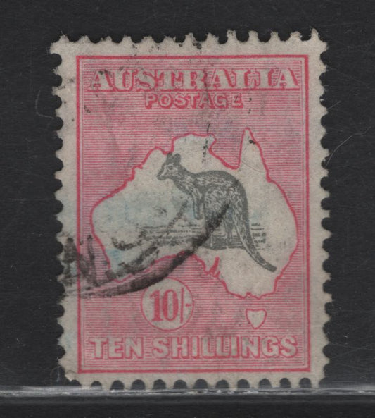 Lot 322 Australia SG#136 10/- Gray & Pink Kangaroo & Map, 1931-1936 Kangaroo & Map Issue, A Fine Used Single, C of A Wmk, Some Light Internal Creases