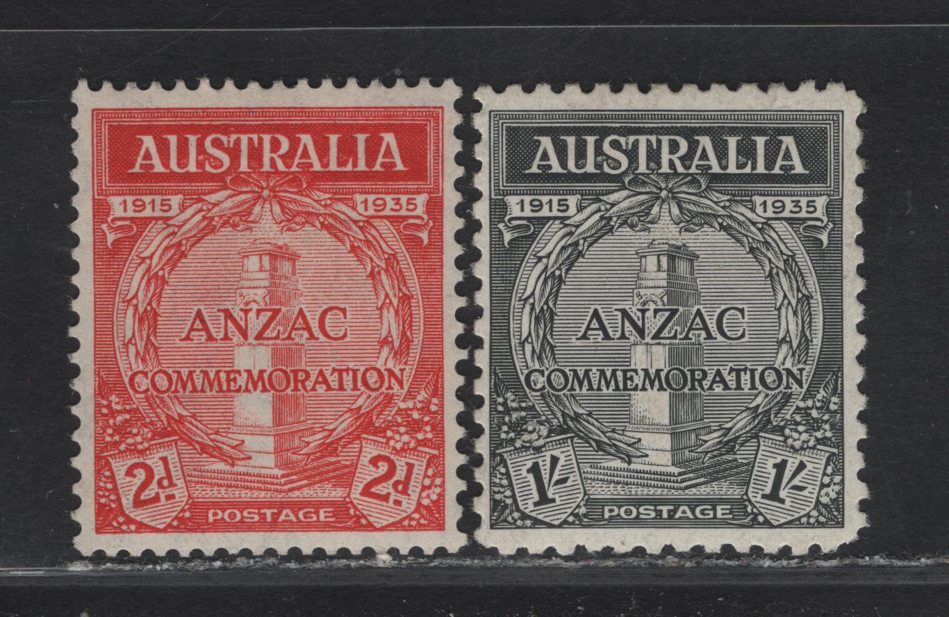Lot 325 Australia SG#154-155 2d - 1/- Scarlet - Black Cenotaph, Whitehall, 1935 20th Anniv of Gallipoli Landing Issue, 2 VFOG Singles