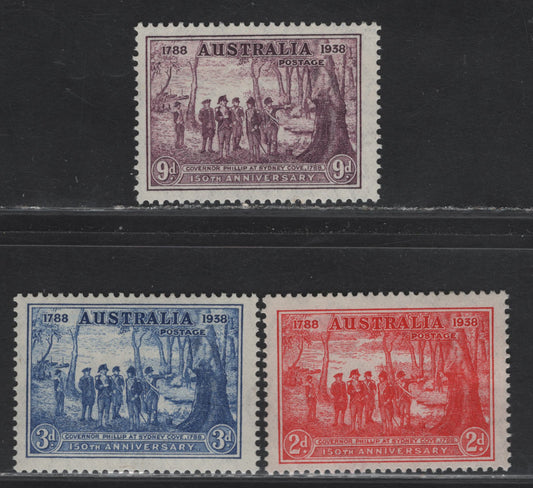 Lot 330 Australia SG#193-195 2d - 9d Scarlet - Purple Governor Phillip At Sydney Cove, 1937 150th Anniv of NSW Issue, 3 F/VFOG Singles
