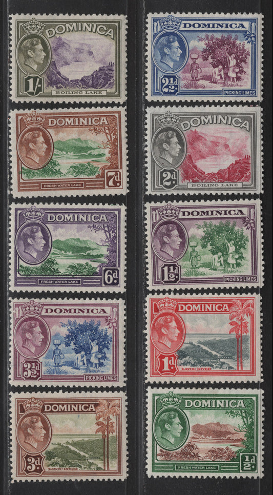Lot 349 Dominica SG#99-106 1/2d - 1/- Brown & Green - Violet & Olive Green King George VI, 1938-1947 King George VI Pictorial Issue, 8 F/VFOG/NH Singles, 3.5d Is NH, Generally All Wartime Printings
