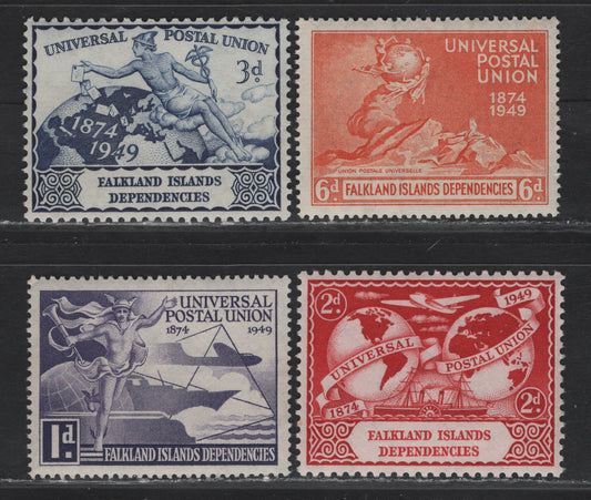 Lot 357 Falkland Islands SG#G21-G24 1d - 6d Violet - Red Orange Figure - Monument, 1949 UPU Issue, 4 VFNH Singles