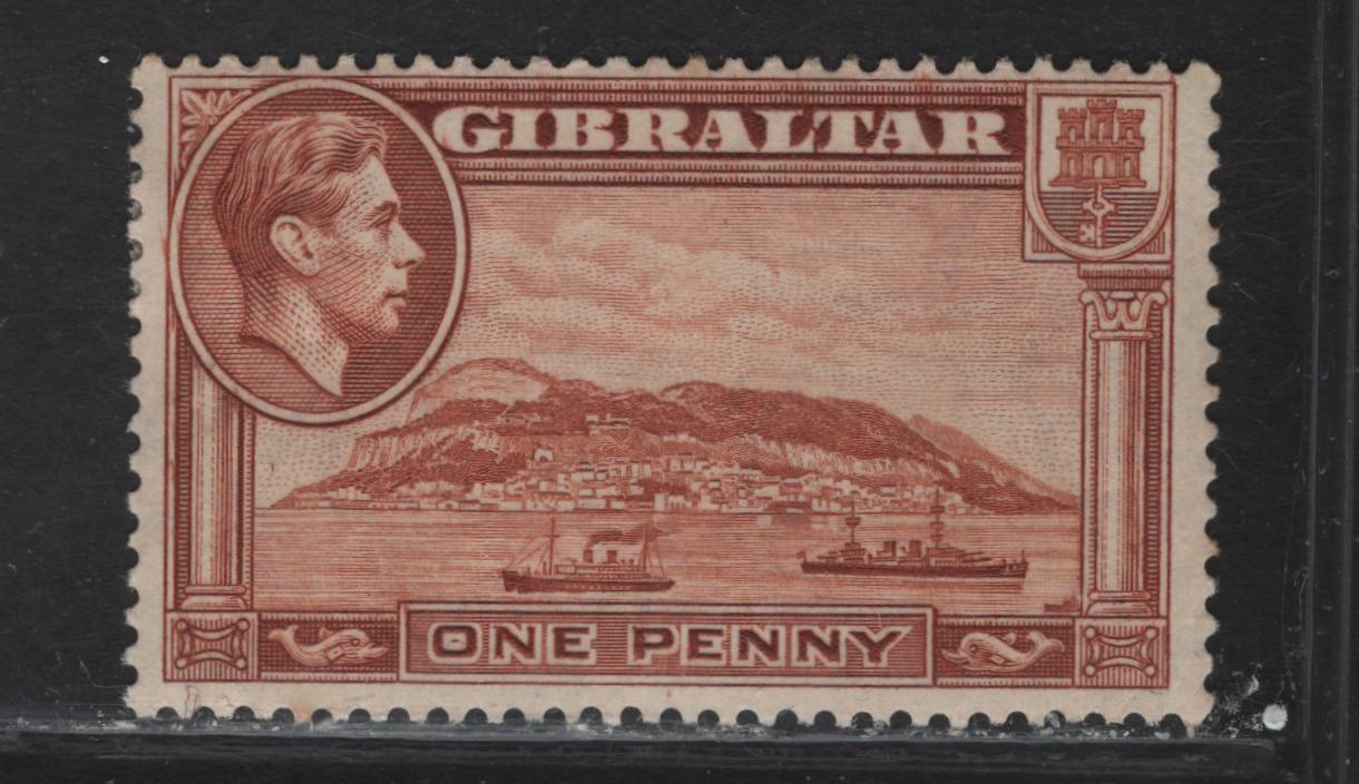 Lot 360 Gibraltar SG#122a 1d Yellow Brown Rock of Gibraltar, 1938-1951 KGVI Pictorial Issue, A FOG Single, Perf 13.5, 1938 Printing