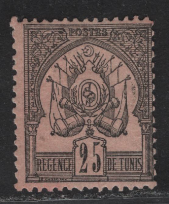 Tunisia #5 25c Black on Rose Coat of Arms, 1888-1897 Coat of Arms Issue, A FOG Single