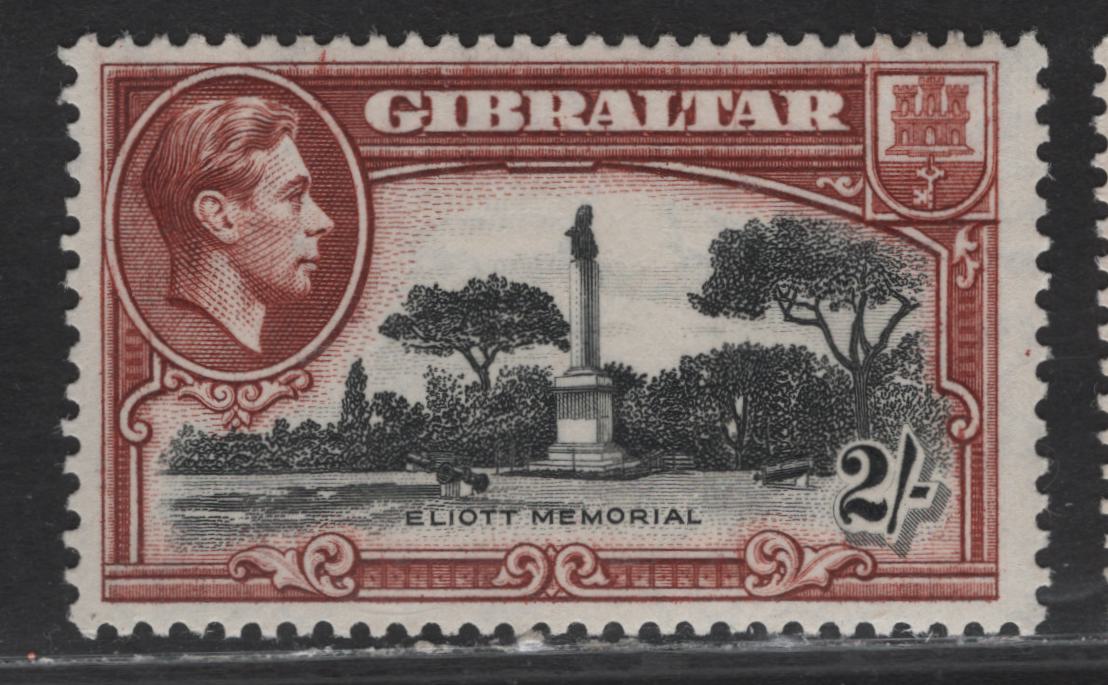 Lot 363 Gibraltar SG#128b 2/- Black & Brown Eliott Memorial, 1938-1951 KGVI Pictorial Issue, A VFNH Single, Perf 13, 1942 Printing