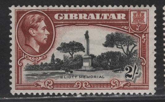 Lot 363 Gibraltar SG#128b 2/- Black & Brown Eliott Memorial, 1938-1951 KGVI Pictorial Issue, A VFNH Single, Perf 13, 1942 Printing