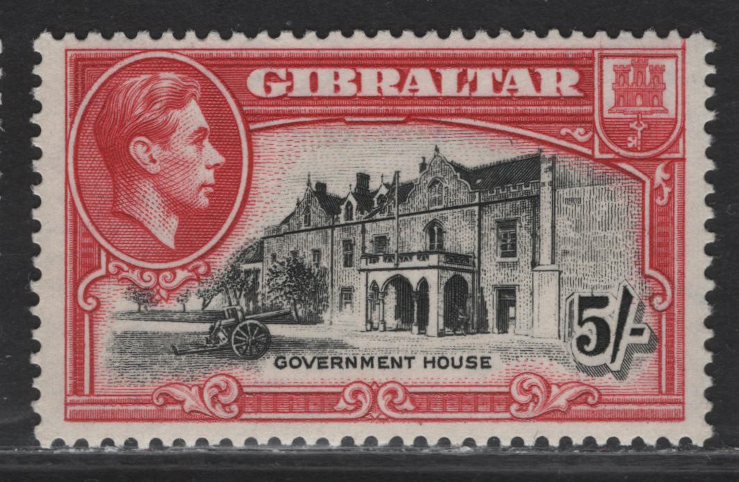 Lot 364 Gibraltar SG#129a 5/- Black & Carmine Government House, 1938-1951 KGVI Pictorial Issue, A VFNH Single, Perf 13.5
