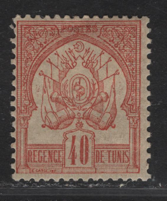 Lot 37 Tunisia #6 40c Red on Straw Coat of Arms, 1888-1897 Coat of Arms Issue, A VGOG Single