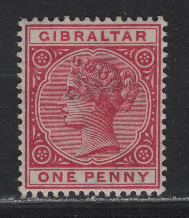 Lot 42 Gibraltar SG#9 1d Rose Queen Victoria, 1886-1887 Queen Victoria Keyplates Issue, A VFOG Single, Crown CA Wmk
