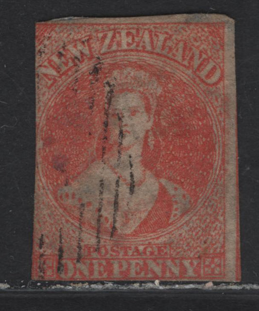 Lot 44 (C) New Zealand SG#33 1d Orange Vermillion Queen Victoria, 1862-1864 Chalon Heads Issue, A Very Good Used Imperf Single, Large Star Wmk, Large Margin At Right, Large To Just Clear At Top, Just Clear To Touchching At Bottom, Slightly In At Left.