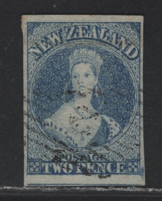 Lot 45 (C) New Zealand SG#36 2d Deep Blue Queen Victoria, 1862-1864 Chalon Heads Issue, A Very Fine Used Imperf Single, Large Star Wmk, Plate 1