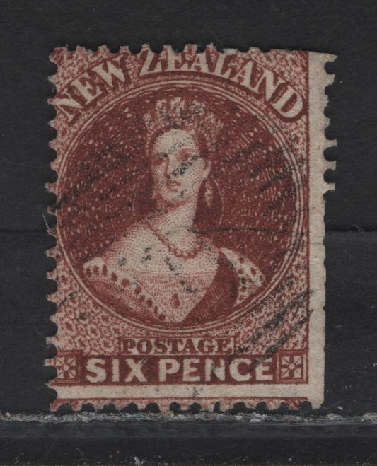 Lot 56 (C) New Zealand SG#108 6d Red Brown Queen Victoria, 1864-1871 Chalon Heads Issue, A Good Used Single, Perf 12.5, NZ Wmk, Usual Trimmed Perfs At Top & Lower Left.