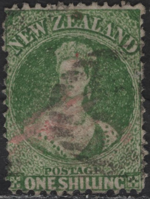Lot 59A (C) New Zealand SG#125 1/- Yellow Green Queen Victoria, 1864-1871 Chalon Heads Issue, A Fine Used Single, Perf 12.5, Large Star Wmk, Fine Centering For This Issue.