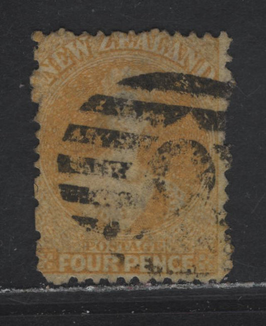 Lot 64 (C) New Zealand SG#120 4d Yellow Queen Victoria, 1864-1871 Chalon Heads Issue, A Fine Used Single, Large Star Wmk, Perf 12.5