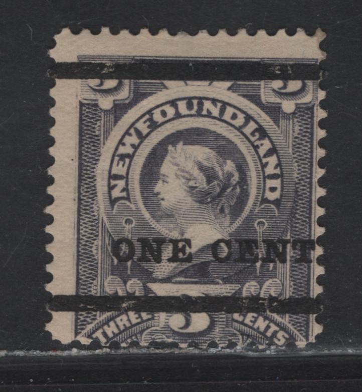 Lot 65 (C) Nefoundland SC#75 1c on 3c Gray Lilac Queen Victoria, 1897 Surcharged Issue, A VGOG Single, Type A