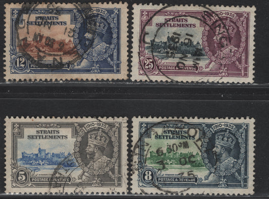 Lot 72 Straits Settlements SG#256-259 5c - 25c Ultramarine & Gray - Slate & Purple KGV & Windsor Castle, 1935 Silver Jubilee Issue, 4 Very Fine Used Singles