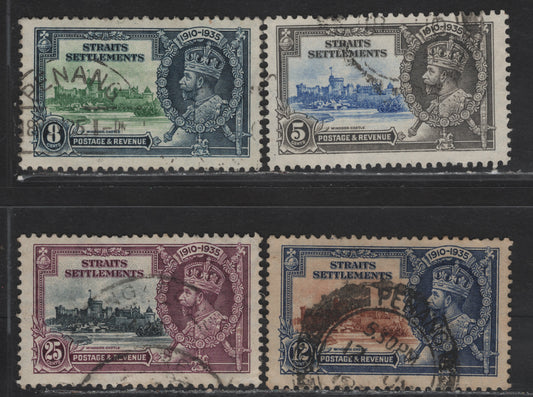 Lot 73 Straits Settlements SG#256-259 5c - 25c Ultramarine & Gray - Slate & Purple KGV & Windsor Castle, 1935 Silver Jubilee Issue, 4 Fine/Very Fine Used Singles