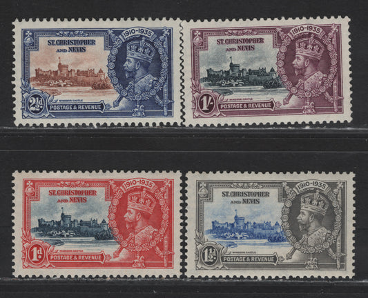 Lot 88 St Christopher & Nevis SG#61-64 1d - 1/- Deep Blue & Scarlet - Slate & Purple KGV & Windsor Castle, 1935 Silver Jubilee Issue, 4 VFOG Singles