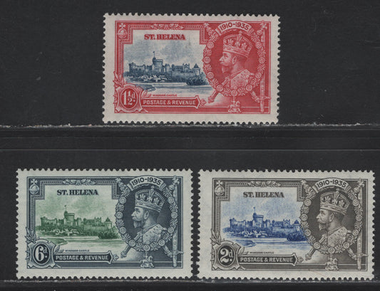 Lot 96 (C) St Helena SG#124-126 1.5d - 6d Deep Blue & Carmine - Green & Indigo KGV & Windsor Castle, 1935 Silver Jubilee Issue, 3 F/VFNH Singles