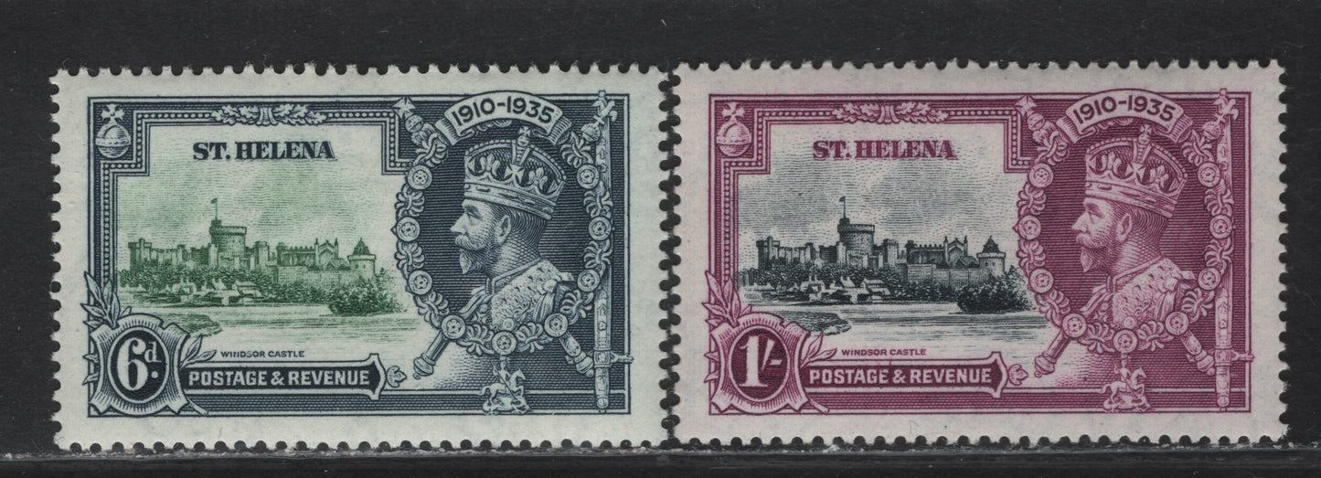 Lot 97 (C) St Helena SG#126-127 6d - 1/- Green & Indigo - Slate & Purple KGV & Windsor Castle, 1935 Silver Jubilee Issue, 2 VFNH Singles