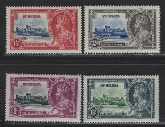 Lot 98 St Helena SG#124-127 1.5d - 1/- Deep Blue - Slate & Purple KGV & Windsor Castle, 1935 Silver Jubilee Issue, 4 VFOG Singles, Basic Hinged Set