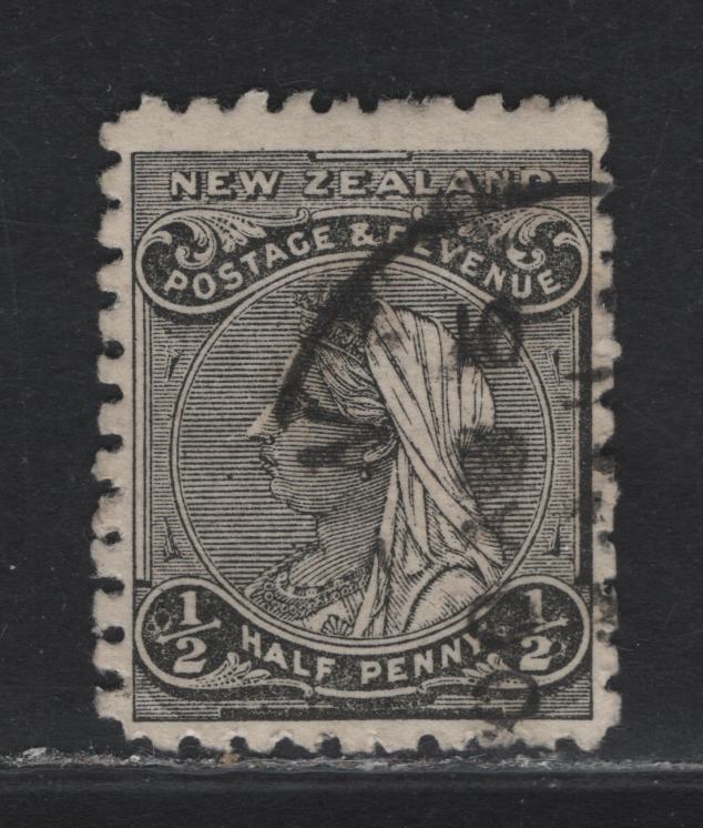 Lot 102 New Zealand (C) SG#271 1/2d Black Queen Victoria, 1900 Queen Victoria Widow's Weeds Sideface Issue, A Very Fine Used Single, Perf 11, Sideways Double Lined Star & NZ Wmk, Horizontal Wove Paper.