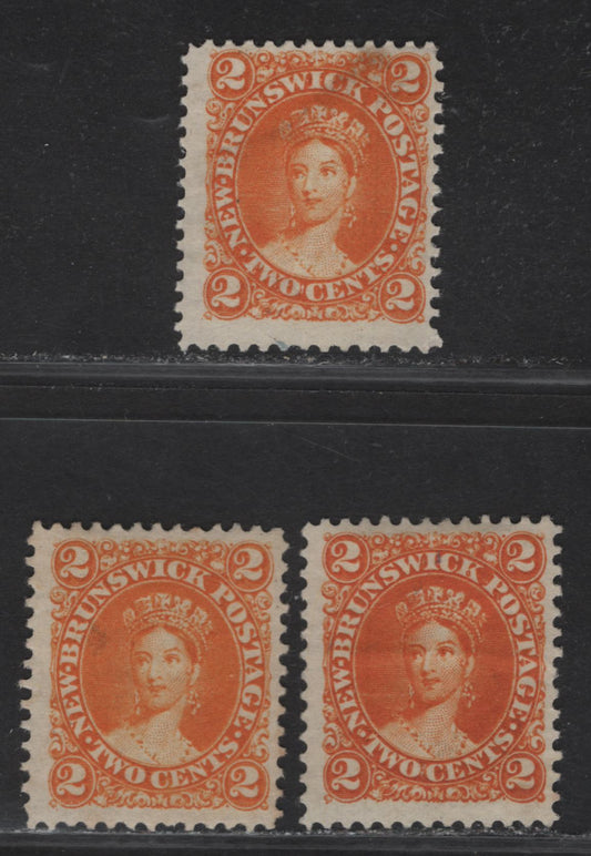 Lot 111 New Brunswick (C) #7 2c Deep Orange, Yellow Orange & Orange Queen Victoria, 1860 Cents Issue, 3 Fine Unused Singles, Paper Cents-D, Perf 12x11.75
