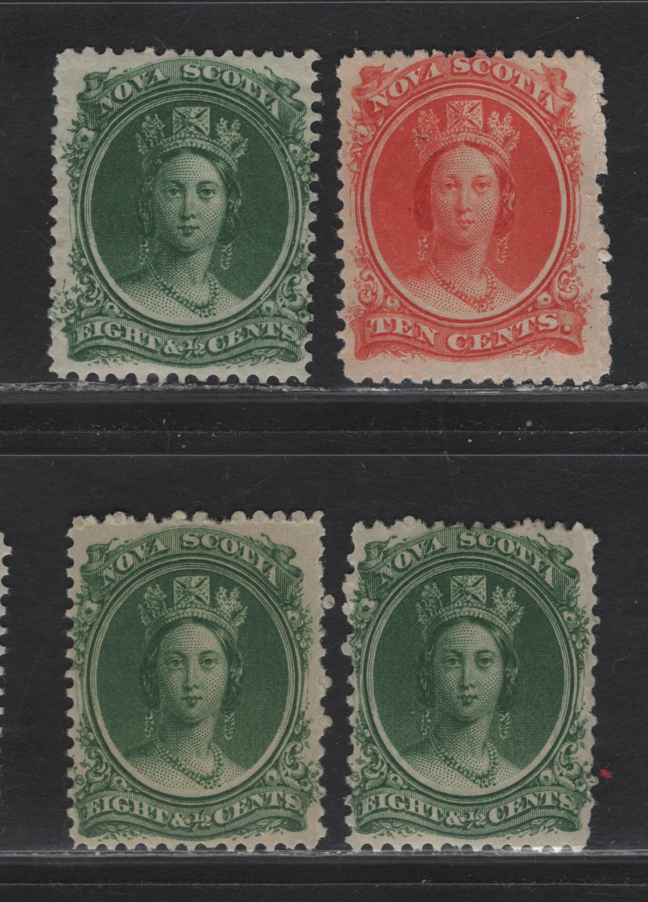 Lot 117 Nova Scotia (C) #11, 11a, 12 8c - 10c Dark Green - Vermillion Queen Victoria, 1860-1863 Queen Victoria Issue, 3 FNH/VFOG Singles, Different Papers & Perfs