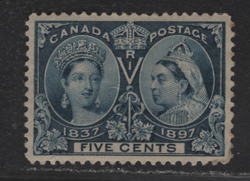 Lot 125 Canada (C) #54i 5c Blackish Blue Queen Victoria, 1897 Diamond Jubilee Issue, A VFOG Single, Paper ABN-V, Perf 11.9, Showing Dot Inside 'R', Small Gum Soak On LR.