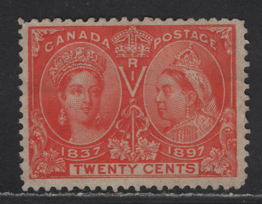 Lot 128 Canada (C) #59 20c Vermillion Queen Victoria, 1897 Diamond Jubilee Issue, A Fine Unused Single, Paper ABN-Y, Perf 12, Small Internal Wrinkle.