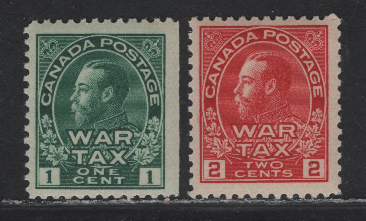 Lot 132 Canada (C) #MR1-MR2 1c - 2c Deep Green - Carmine Red King George V, 1915 War Tax Issue, 2 FNH/VFOG Singles, Paper ABN-B, Perfs 11.9 & 11.9x12, Retouched Frameline, 1c Has A Natural Straight Edge.