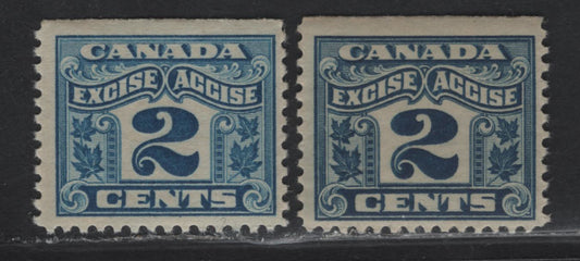 Canada Van Dam#Fx36 2c Blue - Light Blue Numeral, 1915-1928 Two Leaf Excise Tax Issue, A FNH Single, Blue Is Dry Printing, Light Blue Is Wet Printing