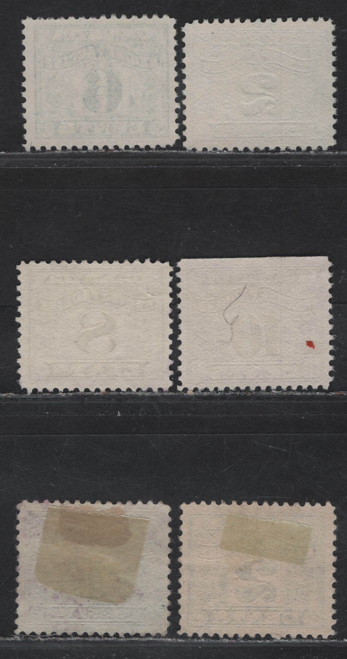Lot 145 Canada Van Dam#FX36, FX39-FX42 2c - 10c Bright Blue - Blue Numeral, 1915-1928 Two Leaf Excise Tax Issue, 6 Very Fine Used Singles, VF Centered, Wet & Dry Printings, 2c, 6c & 8c Wet Printings and 2c, 4c & 10c Dry Printings.