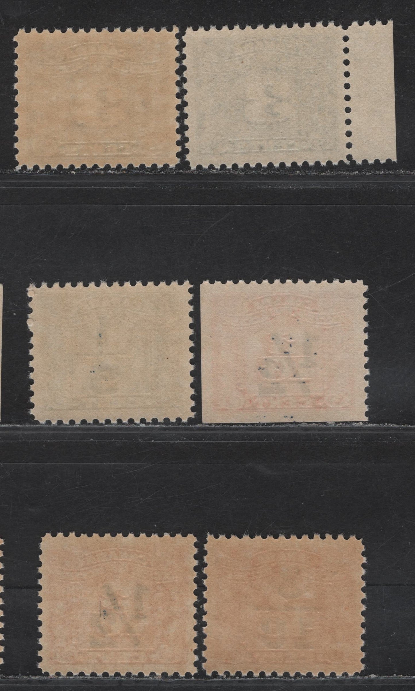 Lot 148 Canada Van Dam#FX64, FX104-FX105, FX108-FX109 3c - 1/2c on 3/10c Light Blue - Red Numeral, 1934-1948 Three Leaf Excise Tax, 5 VFNH Singles