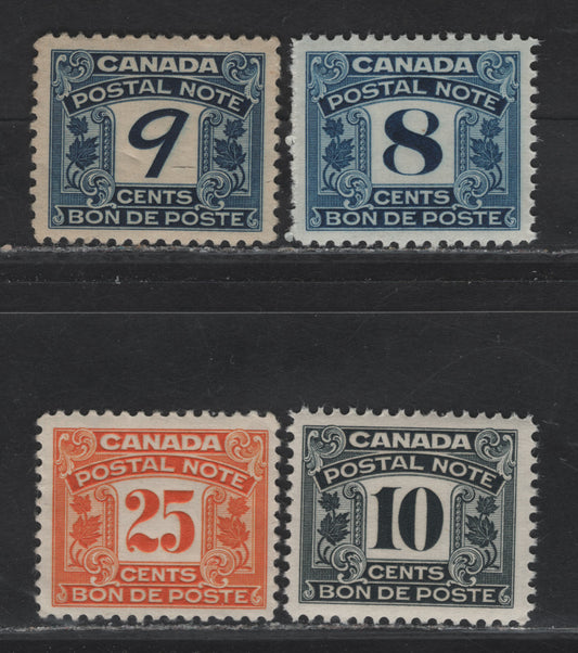 Lot 154 Canada (C) Van Dam#FPS10-FPS12, FPS14 8c - 25c Blue - Orange Numeral, 1932-1948 Postal Note Issue, 4 VFNH Singles