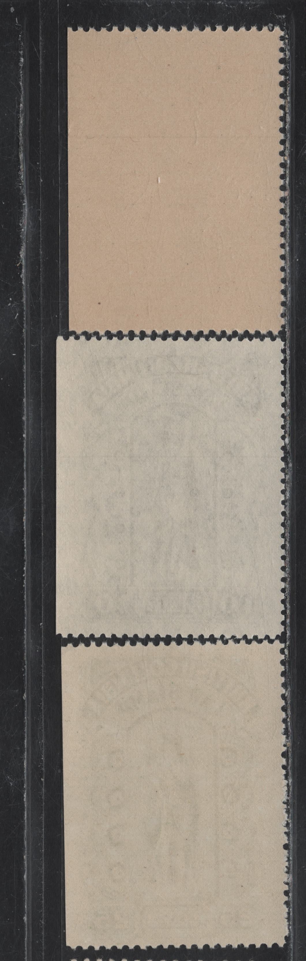 Lot 158 British Columbia Van Dam#BCL23, BCL38, BCL41 25c - 10c Green -Gray Justice, 1912-1957 Fifth, Eighth & Ninth law Issues, 3 VFNH Singles