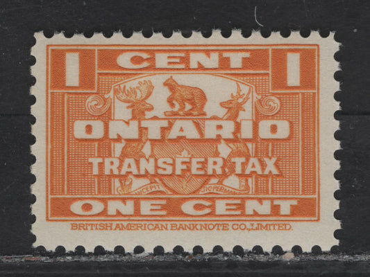 Lot 160 Canada (C) Van Dam#OST18 1c Orange Emblem, 1935 Province of Ontario Transfer Tax Issue, A VFNH Single