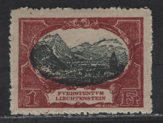Lot 16 Liechtenstein SC#69 1fr Deep Claret & Black View of Vaduz, 1921 Pictorial Issue, A VFOG Single