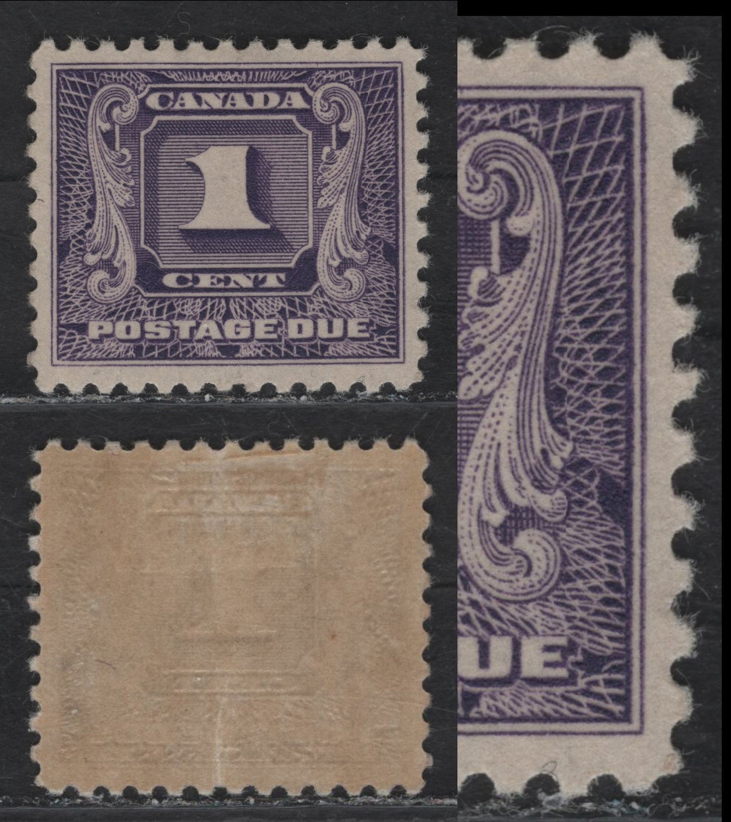 Lot 162 Canada (C) #J6 1c Dark Violet Numeral, 1930-1932 2nd Postage Due Issue, A VFOG Single, Paper BABN-D, Perf 10.8x10.9, Showing Doubling Of Right Frameline.